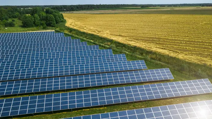 Solar panels on farmland